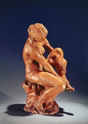 Frau zieht ihre Strümpfe aus, ca. 1870